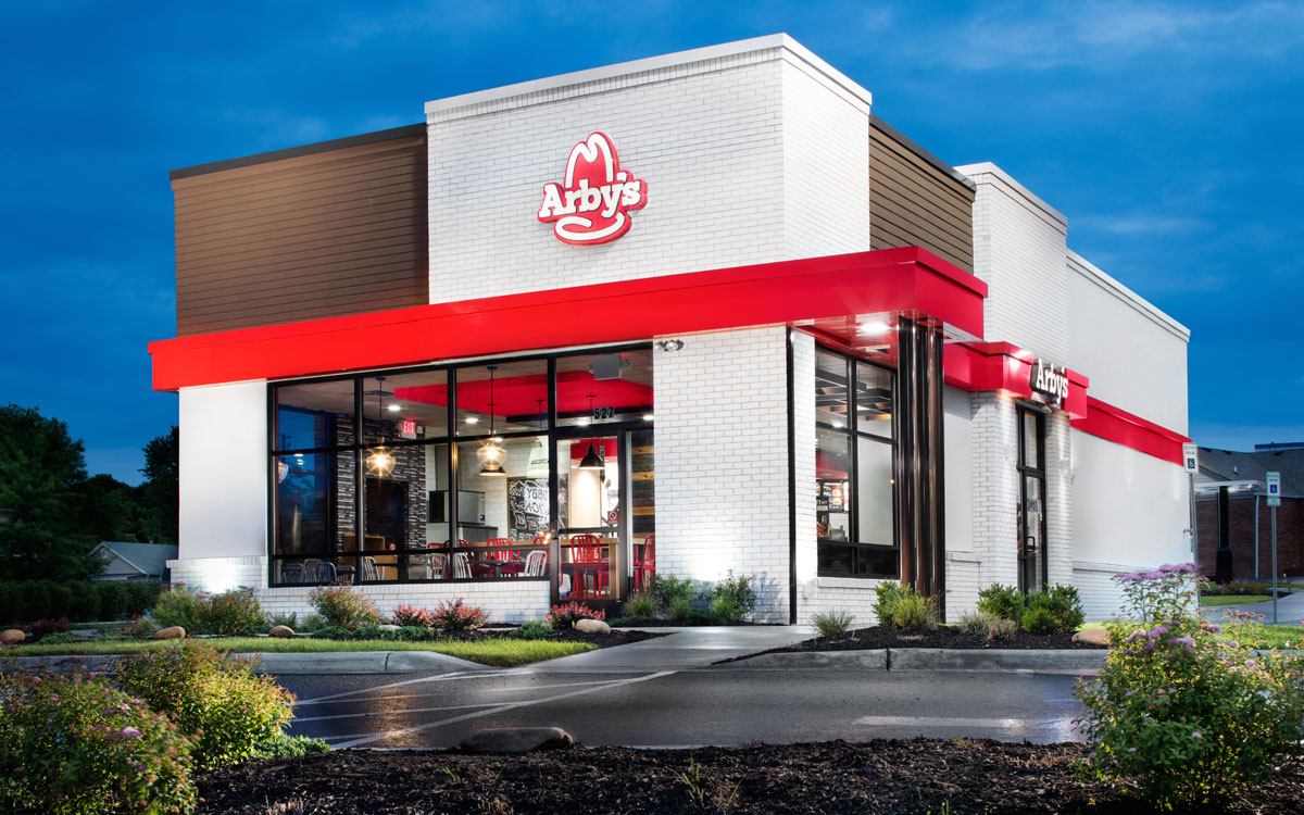 Arby's New Restuarant Design Showcases The Famouse Logo Over A Red Exterior