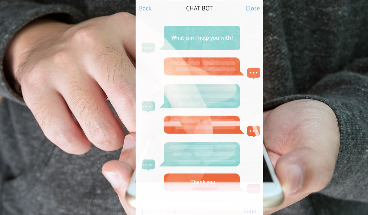 Automatic Chatbot Message Screen With Hand Holding Mobile Phone Background