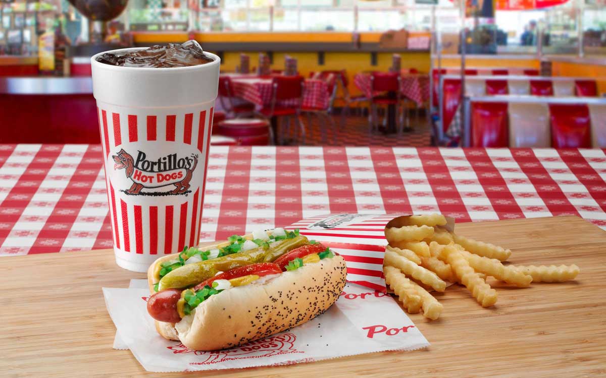 Drink, Hot Dog, And Fries From Portillo's