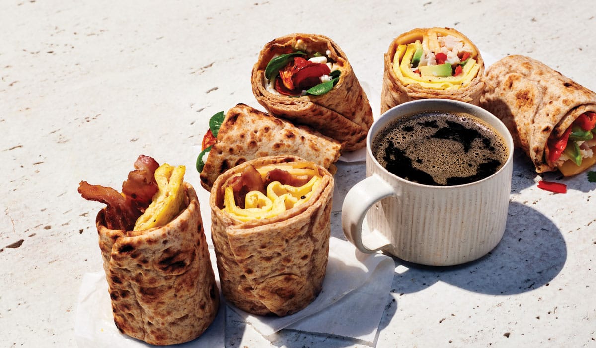 Coffee And Wraps On A Table From Panera Bread