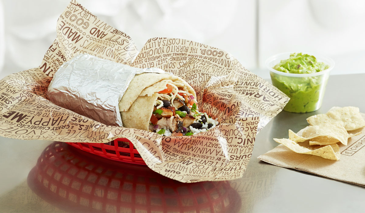 Chipotle Burrito In A Red Basket