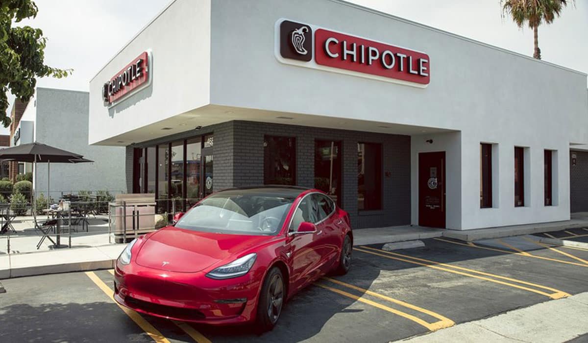 Tesla In Front Of A Chipotle