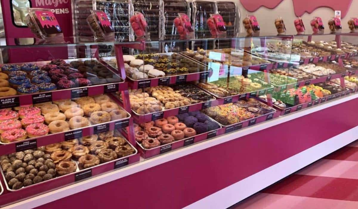 Doughnut Case In Pinkbox's Drive Thru Store