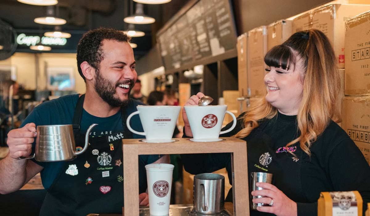 Starbucks Employees Making Drinks