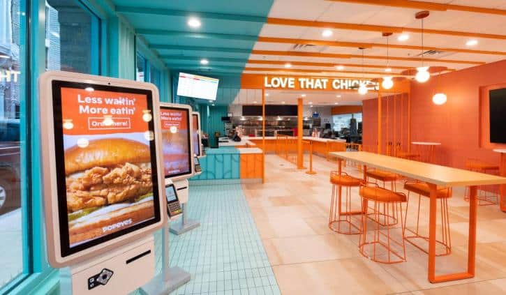 Popeyes kiosks in a restaurant.