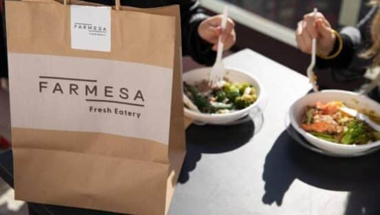 Farmesa’s menu, inspired by Chipotle’s “Food with Integrity” standards, includes fresh proteins, greens, grains, and vegetables assembled into a bowl which ranges in price from $11.95 to $16.95.