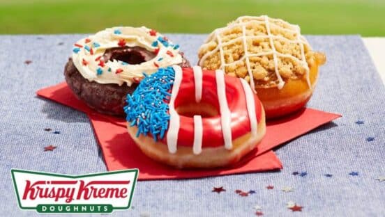 The doughnuts are available to purchase individually or by the dozen in a custom, Fourth of July-themed box.