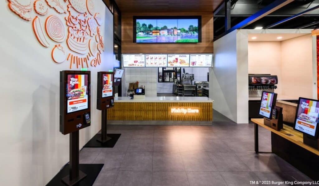 Burger King dining room with kiosks.