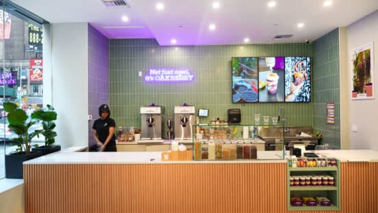 The front counter of an OAKBERRY shop.