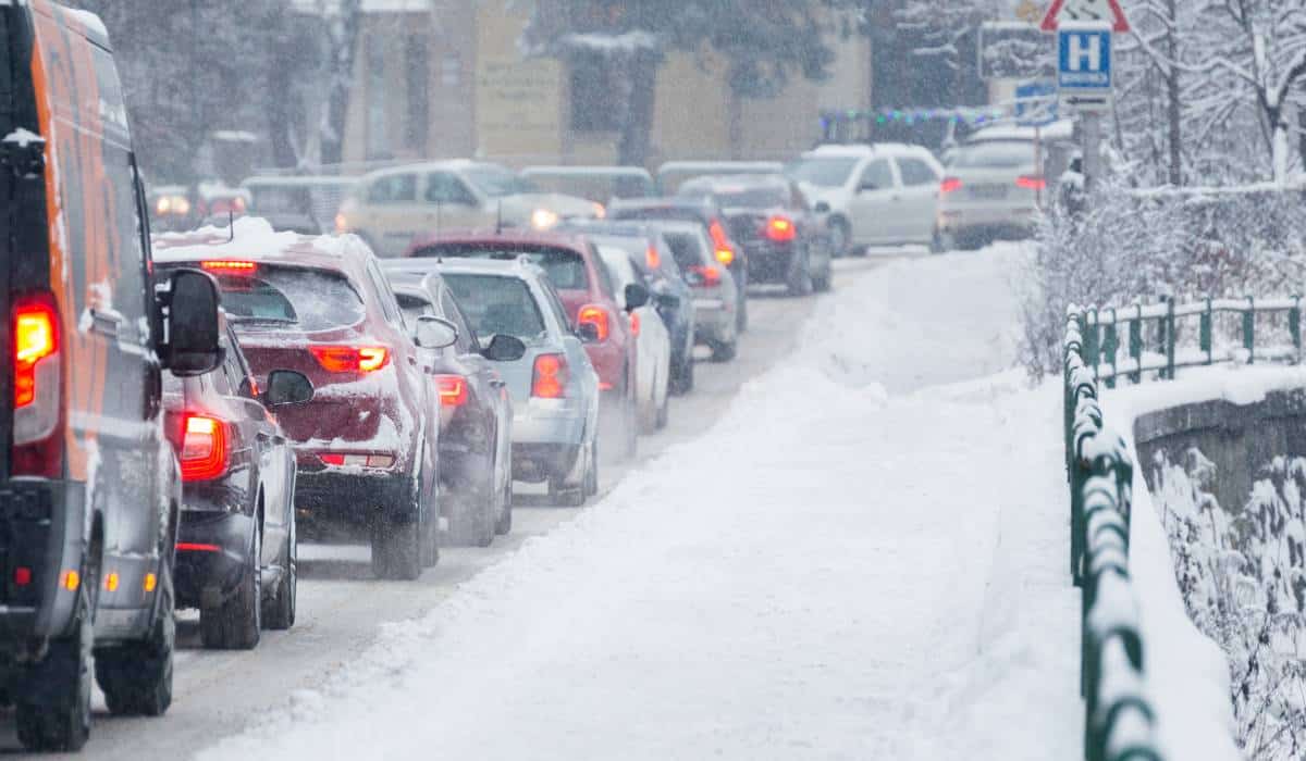 Cars in snow.