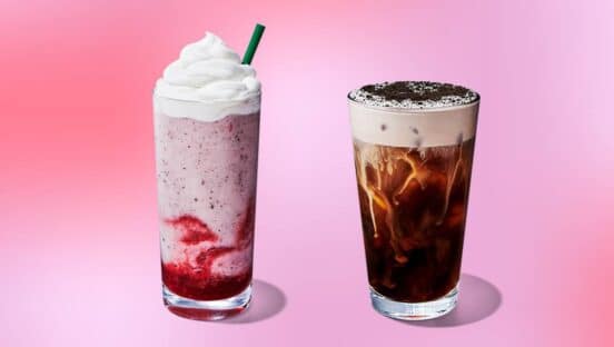 Two Valentine's Day drinks from Starbucks.