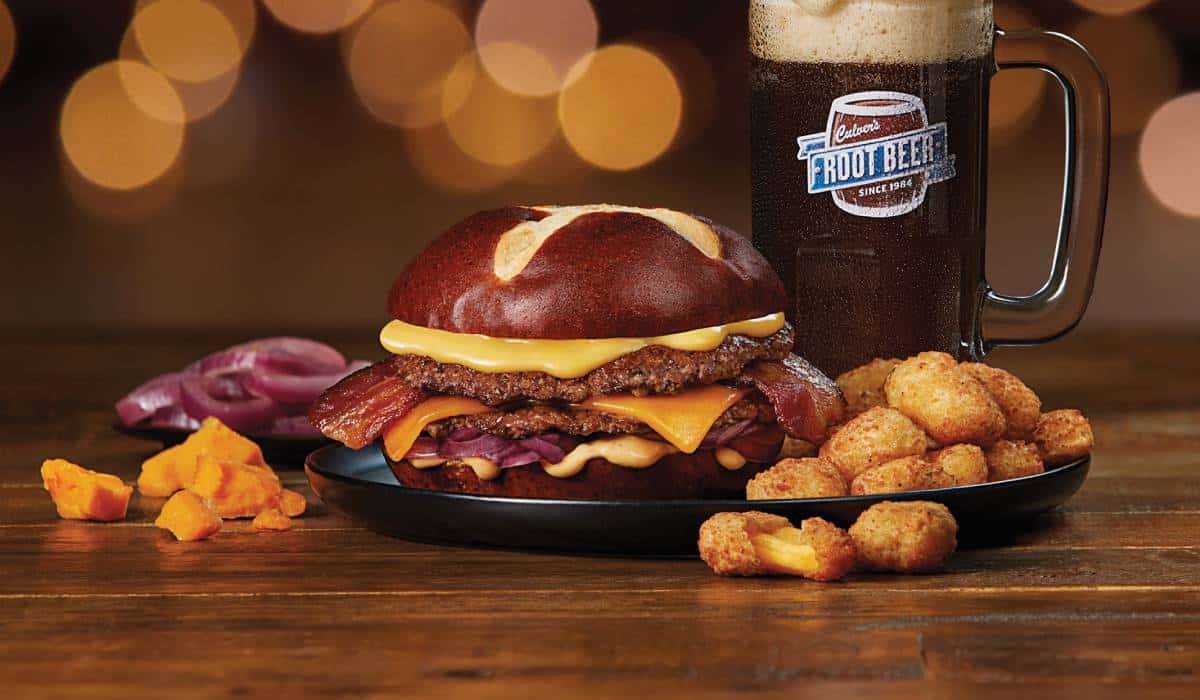 A creamy bistro sauce adds a pop of tanginess to the unique combination of ingredients, which are all placed between a soft and chewy pretzel bun.