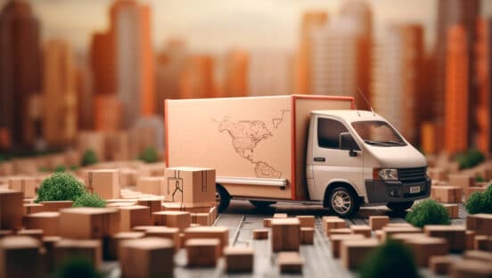 A truck and boxes.