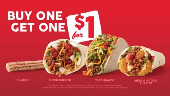 a graphic showcasing Taco Johns' BOGO offer.