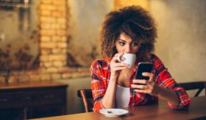 Woman looking at her phone.