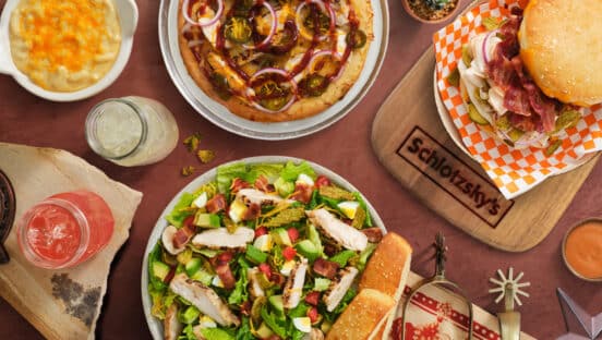 Pictures of food from Schlotzsky's BBQ menu.