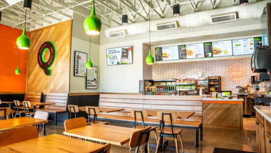 Interior of a Quiznos restaurant.