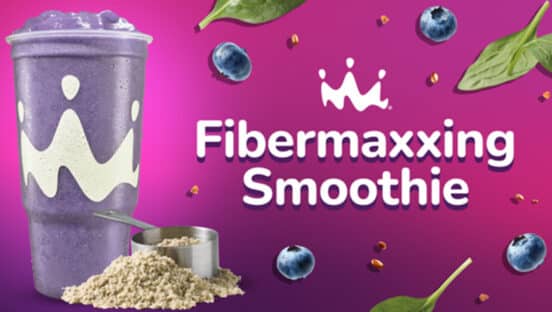 A graphic showcasing Smoothie King's Fibermaxxing Smoothie.