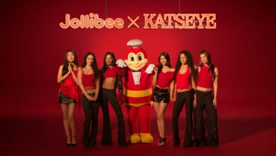 Jollibee mascot and Katseye.