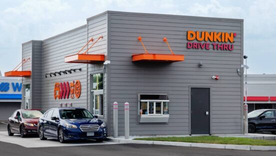 Dunkin' exterior of restaurant.