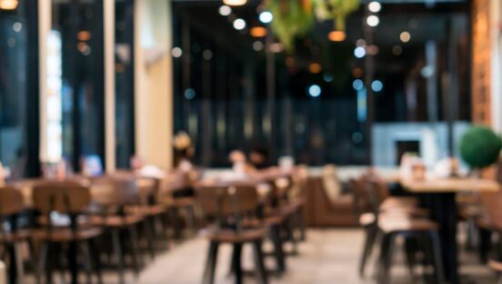 Fast food lobby empty.