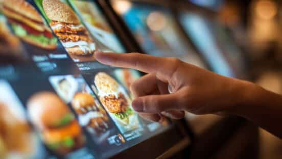 Restaurant kiosk being used.