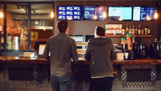 Customers at fast-food restaurant.