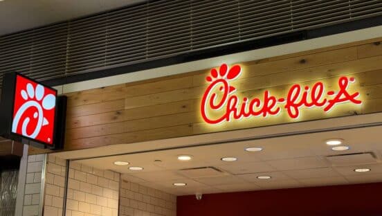 Chick-fil-A store sign at a non-traditional location.