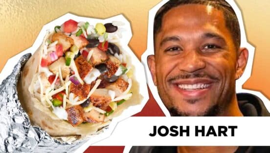 Athlete Josh Hart beside Chipotle burrito.