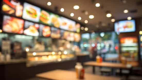 Blurred fast-food restaurant. AI depicted.