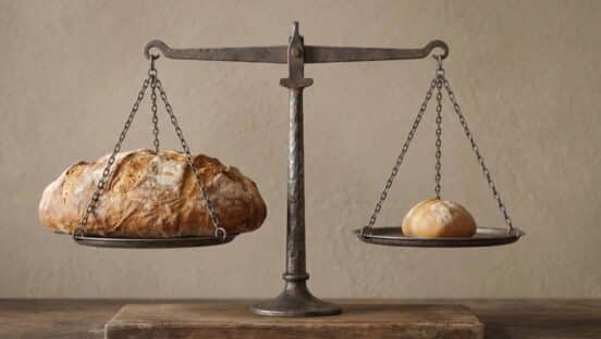 Two loaves of bread on scales.