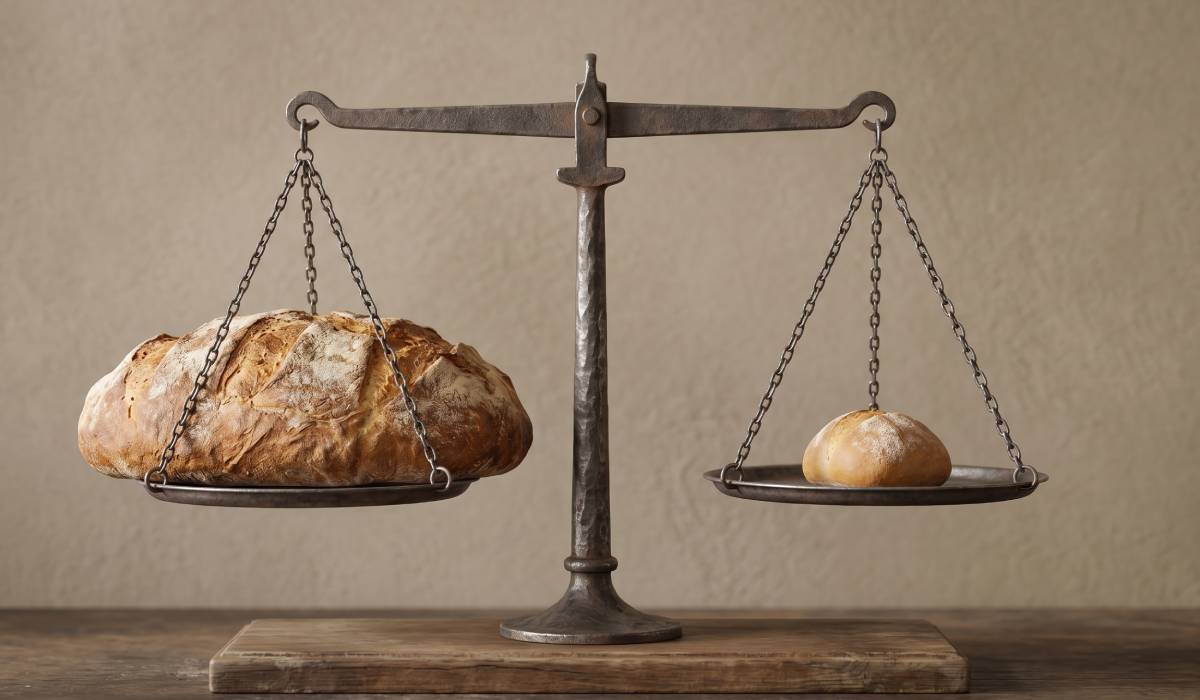 Two loaves of bread on scales.
