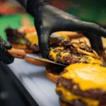 Burger on grill.