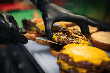 Burger on grill.
