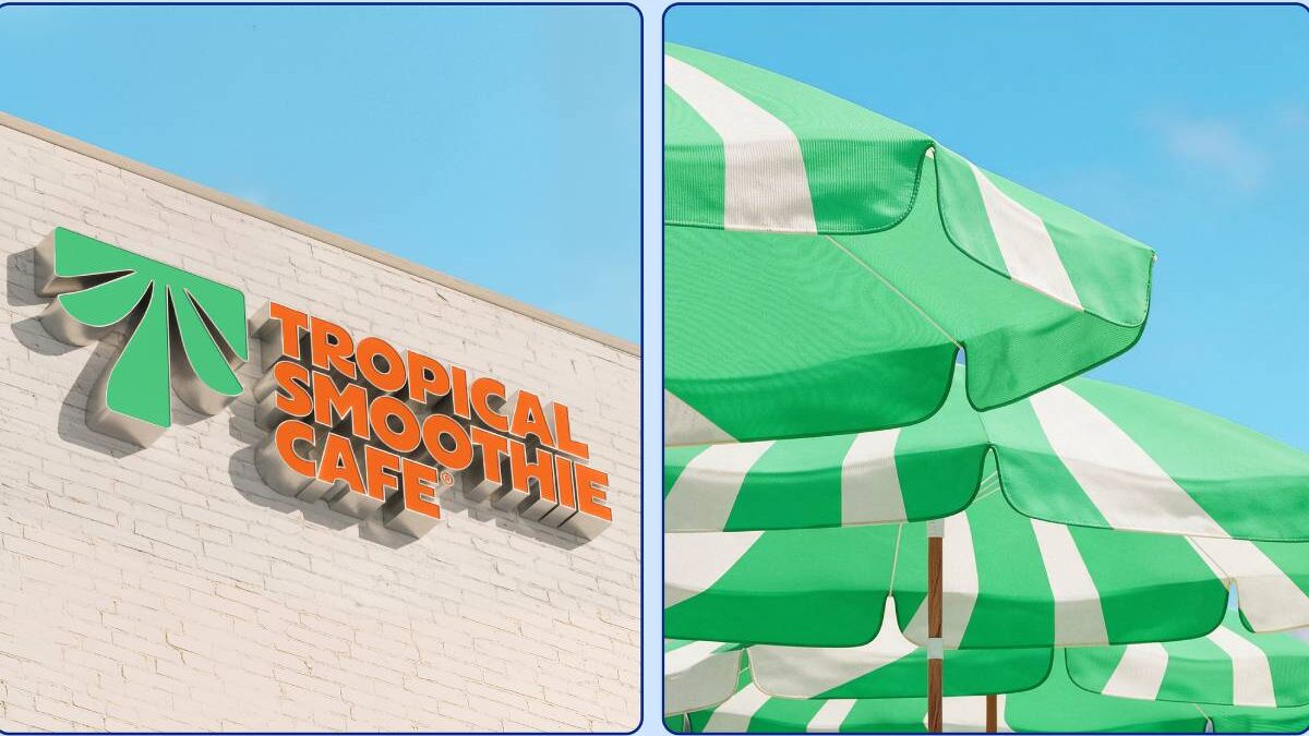 Tropical Smoothie Cafe store and umbrellas.