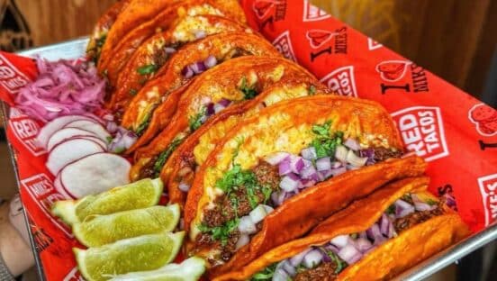 Food from Mike's Red Tacos.