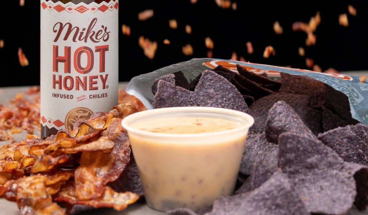 Papa Johns along with Mike's Hot Honey and queso.