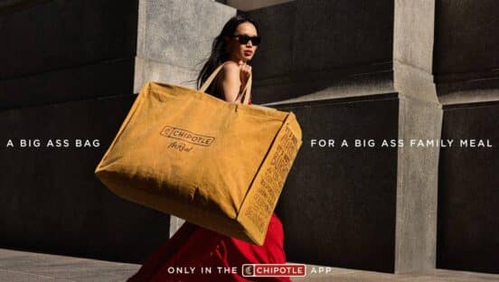 Chipotle big ass meal bag being carried by customer.