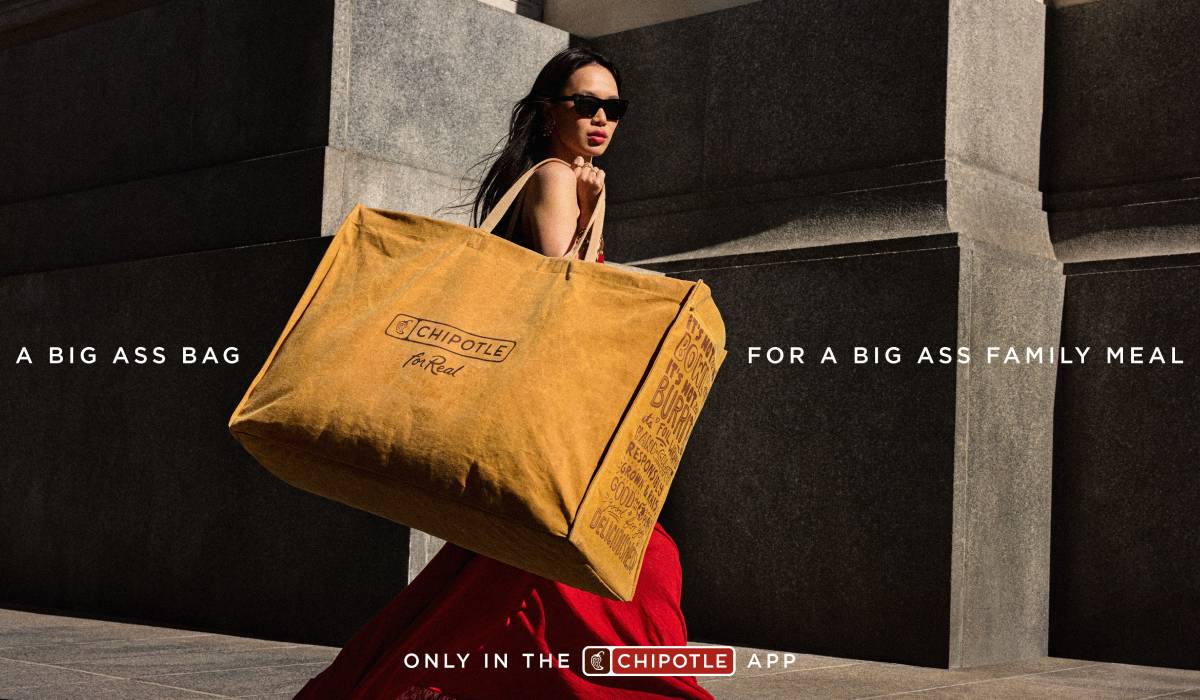 Chipotle big ass meal bag being carried by customer.