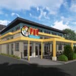 Refreshed exterior of PDQ restaurant.