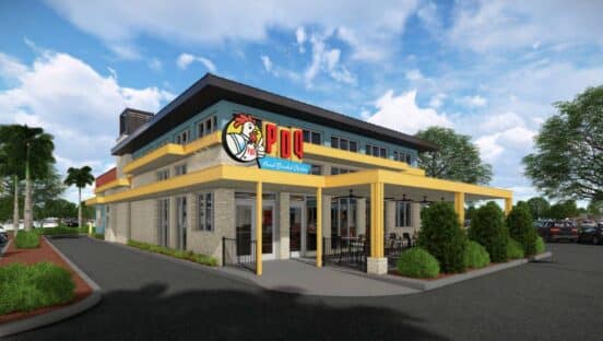 Refreshed exterior of PDQ restaurant.