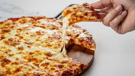 Cheese pull from Rosati's Pizza.