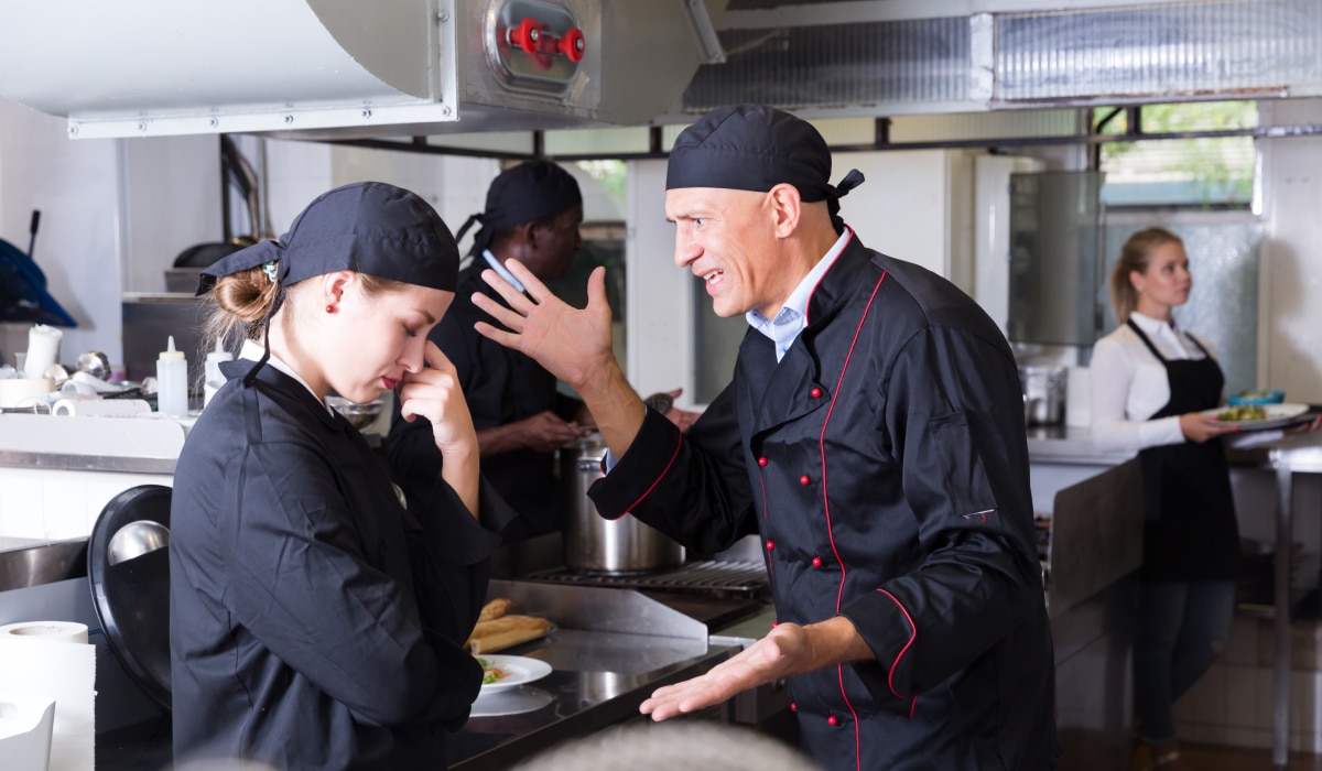 Restaurant chef upset at employee.